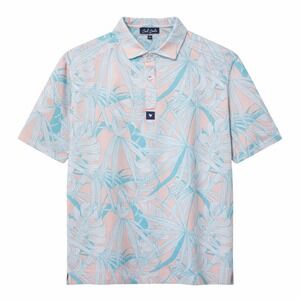 Bad Birdie Polo Shirt Mens Small Pink Blue Tropical Palm Print Golfer Stretch